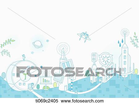 sketch of digital city View Large Illustration Stock Illustration - sketch of digital city . Fotosearch