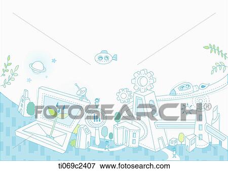 Stock Illustration - sketch of digital city . Fotosearch