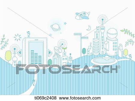 sketch of digital city View Large Illustration Stock Illustration - sketch of digital city . Fotosearch