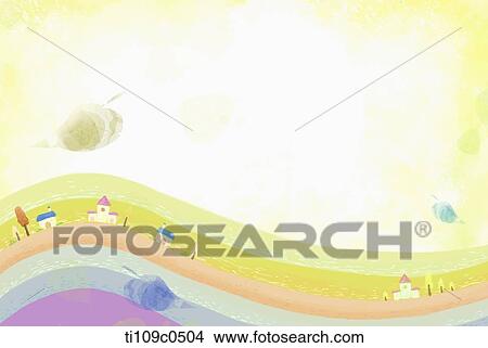 Stock Illustration - small village background. Fotosearch