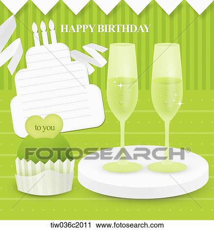 sparking wine and happy birthday card View Large Illustration Clip Art - sparking wine and happy birthday card. Fotosearch