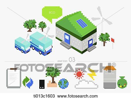 symbols of eco system View Large Illustration Drawing - symbols of eco system . Fotosearch