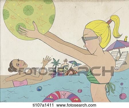 Clip Art - women playing beach volley ball. Fotosearch