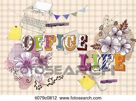 word art of office life View Large Illustration Drawing - word art of office life. Fotosearch