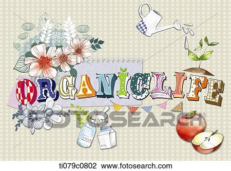 word art of organic life View Large Illustration Drawing - word art of organic life. Fotosearch