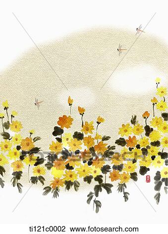 Drawing - yellow flowers. Fotosearch