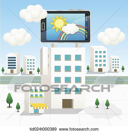 イラスト の A 移動式 電話 の上 A 建物 写真館 イメージ館 Tid024t0003 Fotosearch