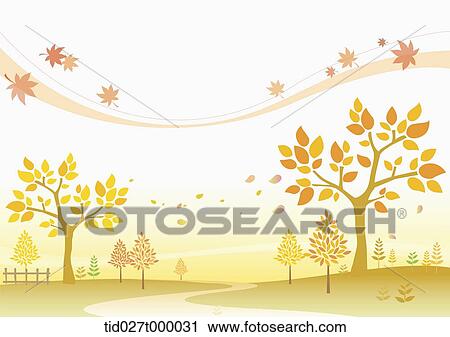 風景 イラスト の A 道 そして 秋の木 そして 丘 ストックイメージ Tid027t Fotosearch