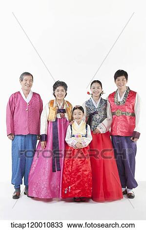 a big family in Hanbok posing together View Large Photo Image Stock Image - a big family in Hanbok posing together. Fotosearch