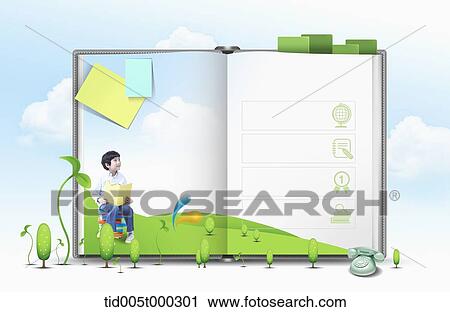 a boy in a book sitting on a book pile View Large Photo Image Stock Image - a boy in a book sitting on a book pile. Fotosearch