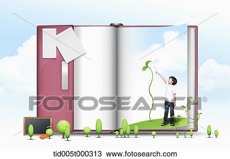 a boy in a notebook pointing at a sprout View Large Photo Image Stock Image - a boy in a notebook pointing at a sprout. Fotosearch