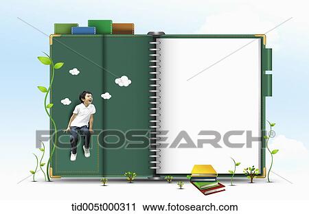 a boy sitting on a notebook pocket View Large Photo Image Stock Image - a boy sitting on a notebook pocket. Fotosearch
