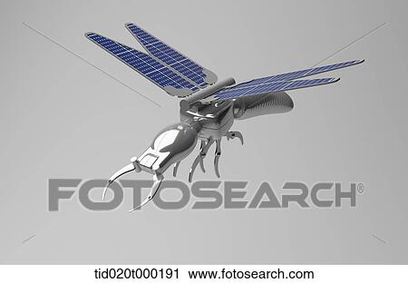 Stock Image - a bug with solar panel wings. Fotosearch