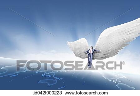 a businessman flying with big wings in his back View Large Photo Image Stock Image - a businessman flying with big wings in his back. Fotosearch
