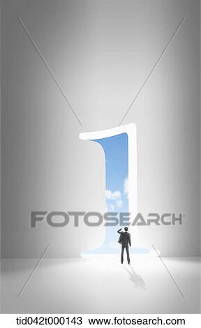 a businessman looking into a number one shape hole View Large Photo Image Stock Image - a businessman looking into a number one shape hole. Fotosearch