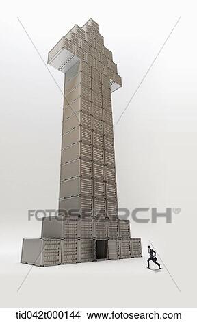 a businessman running into a arrow shaped building. View Large Photo Image Picture - a businessman running into a arrow shaped building.. Fotosearch