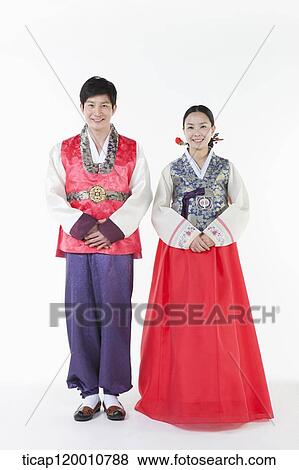 a couple wearing Hanbok View Large Photo Image Stock Photo - a couple wearing Hanbok . Fotosearch