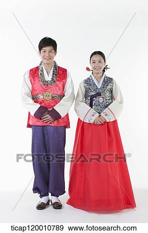 a couple wearing Hanbok View Large Photo Image Stock Photo - a couple wearing Hanbok . Fotosearch