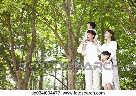 a family in a forest looking up View Large Photo Image Stock Photo - a family in a forest looking up. Fotosearch