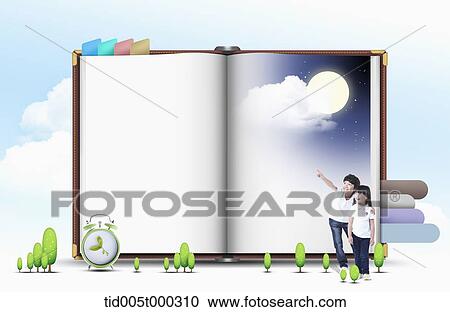 a girl and a boy in front of a notebook page of a night View Large Photo Image Stock Image - a girl and a boy in front of a notebook page of a night. Fotosearch