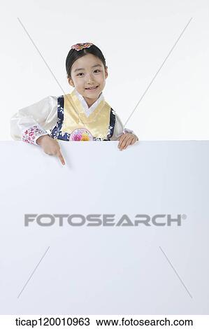 a girl in Hanbok holding an empty whiteboard View Large Photo Image Stock Image - a girl in Hanbok holding an empty whiteboard. Fotosearch