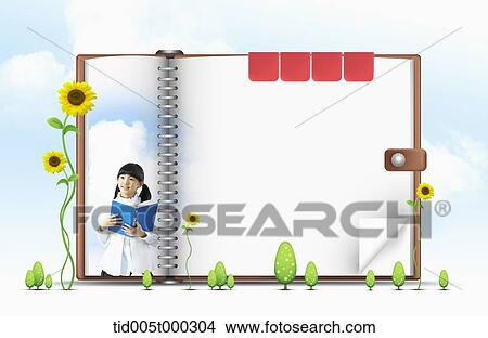a girl standing in a diary book View Large Photo Image Picture - a girl standing in a diary book. Fotosearch