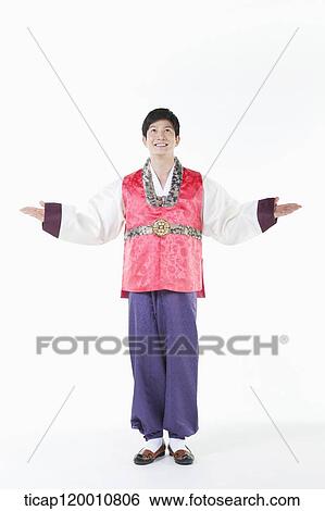 a man wearing a Hanbok spreading arms View Large Photo Image Stock Photograph - a man wearing a Hanbok spreading arms . Fotosearch