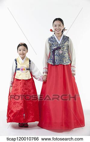a mother and a daughter wearing Hanbok dress View Large Photo Image Stock Photograph - a mother and a daughter wearing Hanbok dress. Fotosearch
