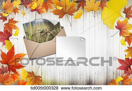 a picture in an envelope with a frame of autumn leaves View Large Photo Image Stock Photo - a picture in an envelope with a frame of autumn leaves . Fotosearch