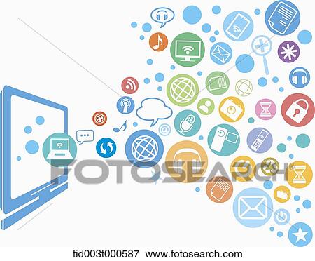 application icons in bubbles coming from a computer View Large Photo Image Stock Photo - application icons in bubbles coming from a computer. Fotosearch