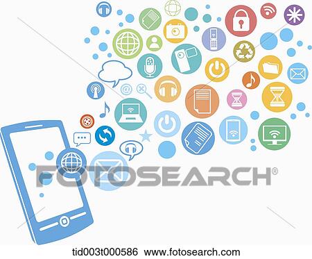 application icons in bubbles coming from a smart phone View Large Photo Image Stock Photograph - application icons in bubbles coming from a smart phone . Fotosearch