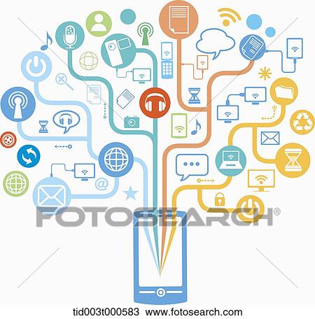 Stock Image - application icons of a mobile phone . Fotosearch