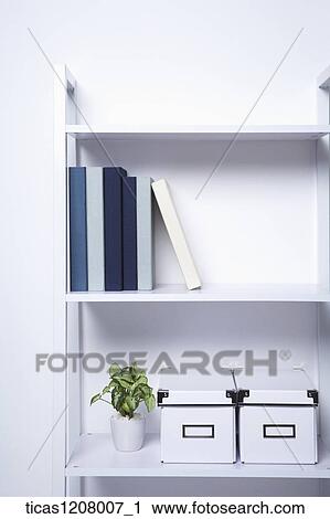books, boxes, and a plant on the book shelf View Large Photo Image Stock Image - books, boxes, and a plant on the book shelf. Fotosearch