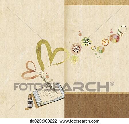 card template design of a ink writing a book with hearts in the background View Large Photo Image Stock Image - card template design of a ink writing a book with hearts in the background . Fotosearch