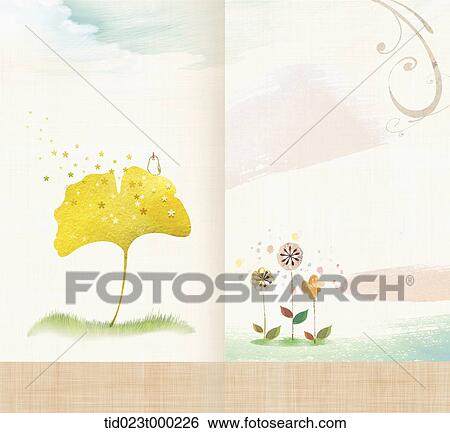 card template design of ginkgo leaf and flowers View Large Photo Image Stock Photograph - card template design of ginkgo leaf and flowers . Fotosearch