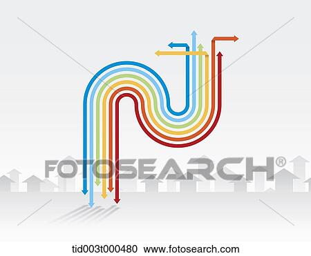 Stock Image - colourful arrows in curved design. Fotosearch