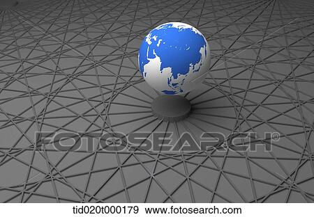 Stock Photo - complicated lines surrounding a globe . Fotosearch