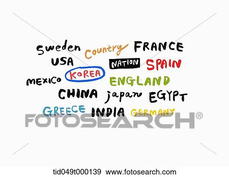 country names written in different fonts and colours View Large Photo Image Stock Photo - country names written in different fonts and colours. Fotosearch