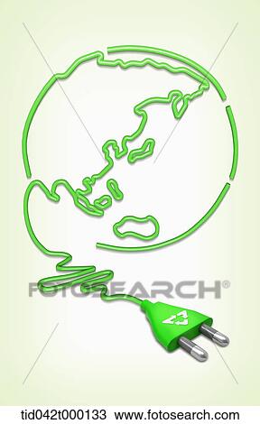 Stock Image - electric plug with a wire forming a shape of a globe. Fotosearch