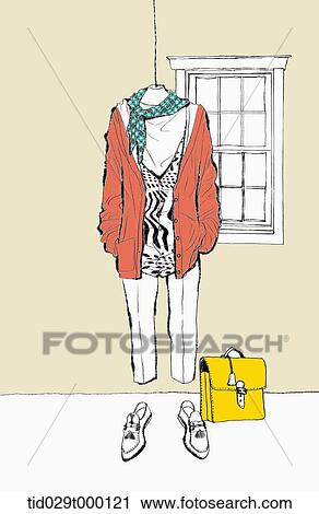fashion illustration of a set of clothes hanging View Large Photo Image Stock Image - fashion illustration of a set of clothes hanging. Fotosearch