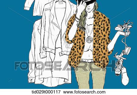 fashion illustration of a woman wearing a leopard outer. View Large Photo Image Stock Photo - fashion illustration of a woman wearing a leopard outer.. Fotosearch