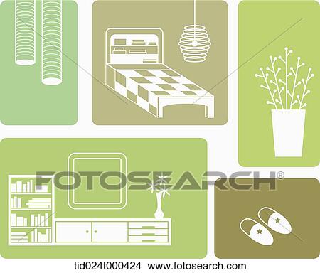 Picture - green illustration of bedroom furniture . Fotosearch