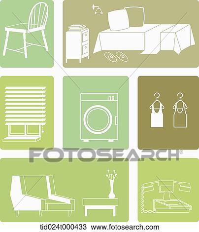 Stock Image - green illustration of house objectives. Fotosearch