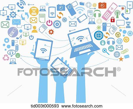 hands with mobile devices and mobile application icons floating in the air View Large Photo Image Stock Image - hands with mobile devices and mobile application icons floating in the air. Fotosearch