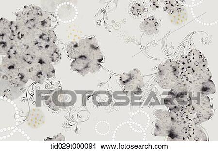 Picture - illustration drawing of flowers in grey shades. Fotosearch
