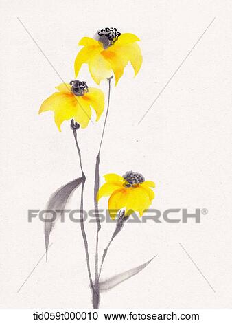 illustration drawing of yellow flowers View Large Photo Image Stock Image - illustration drawing of yellow flowers. Fotosearch