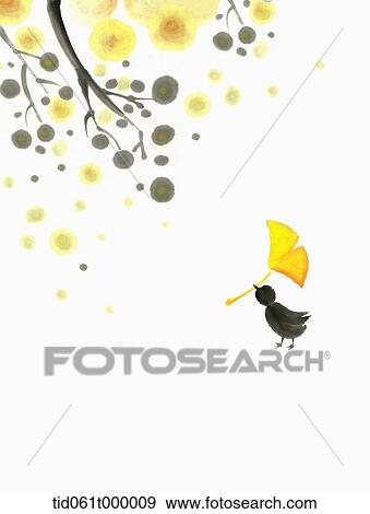 Stock Photo - illustration of a bird with a ginkgo leaf. Fotosearch