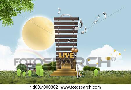 Stock Image - illustration of a building with live sign in front . Fotosearch
