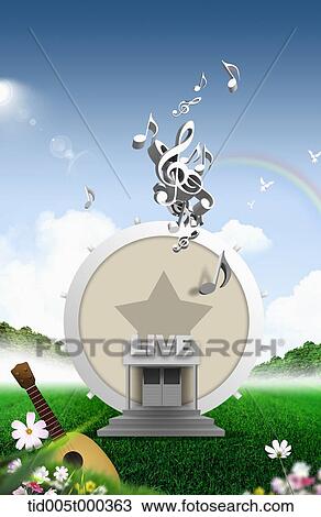 Stock Image - illustration of a circular building with live sign . Fotosearch