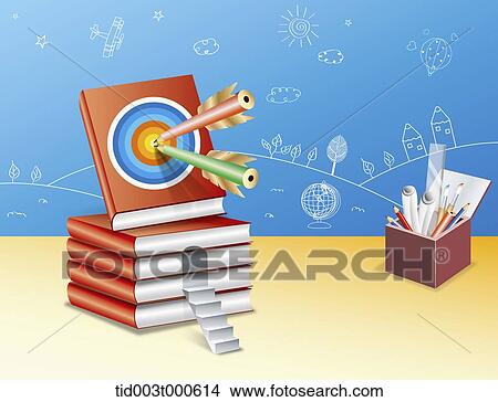 illustration of a dart board on top of a pile of books View Large Photo Image Picture - illustration of a dart board on top of a pile of books . Fotosearch